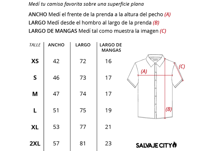 Tabla de talles Camisas CAIRO SS 23